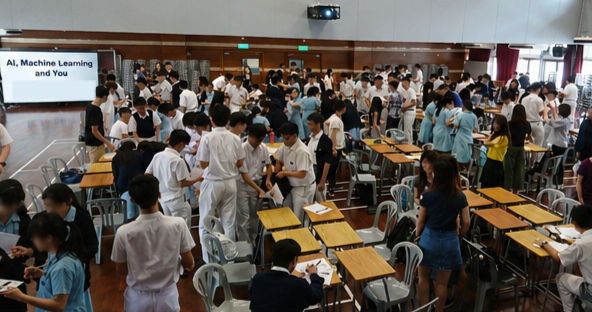 A school hall during an AI learning session