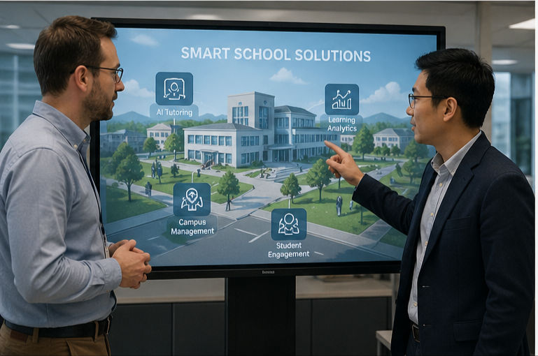 Consultants reviewing a smart school plan